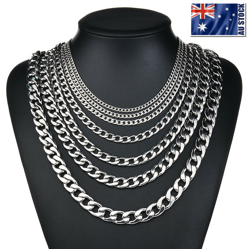 2-13mm Men’s 316L Stainless Steel Silver Curb Link NK Necklace Chain Wholesale 2-13mm Men’s 316L Stainless Steel Silver Curb Link NK Necklace Chain Wholesale