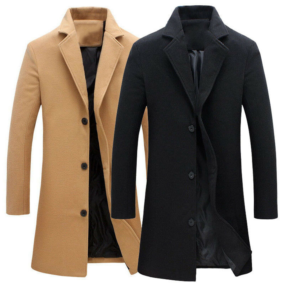 Mens Warm ArtificiaWool Trench Coat Single Breasted Overcoat Long Jacket Outwear Mens Warm ArtificiaWool Trench Coat Single Breasted Overcoat Long Jacket Outwear