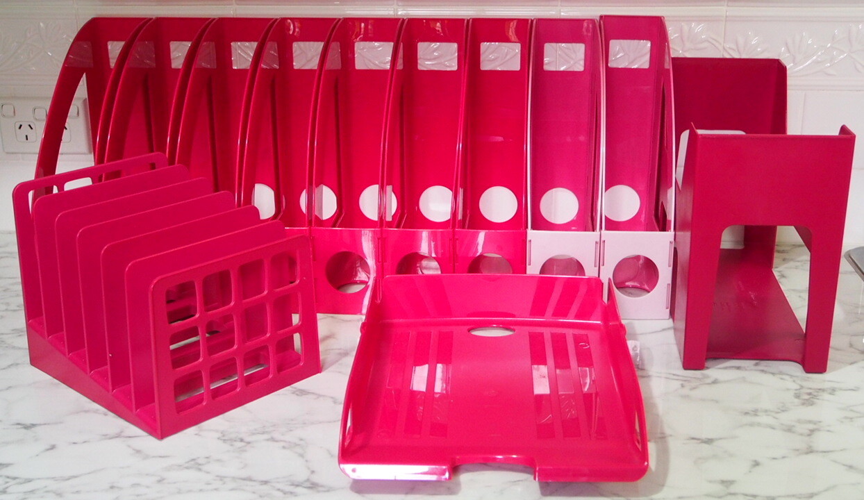Plastic Organisation, Filing & Accessories Set For Desk/Office – Pink
