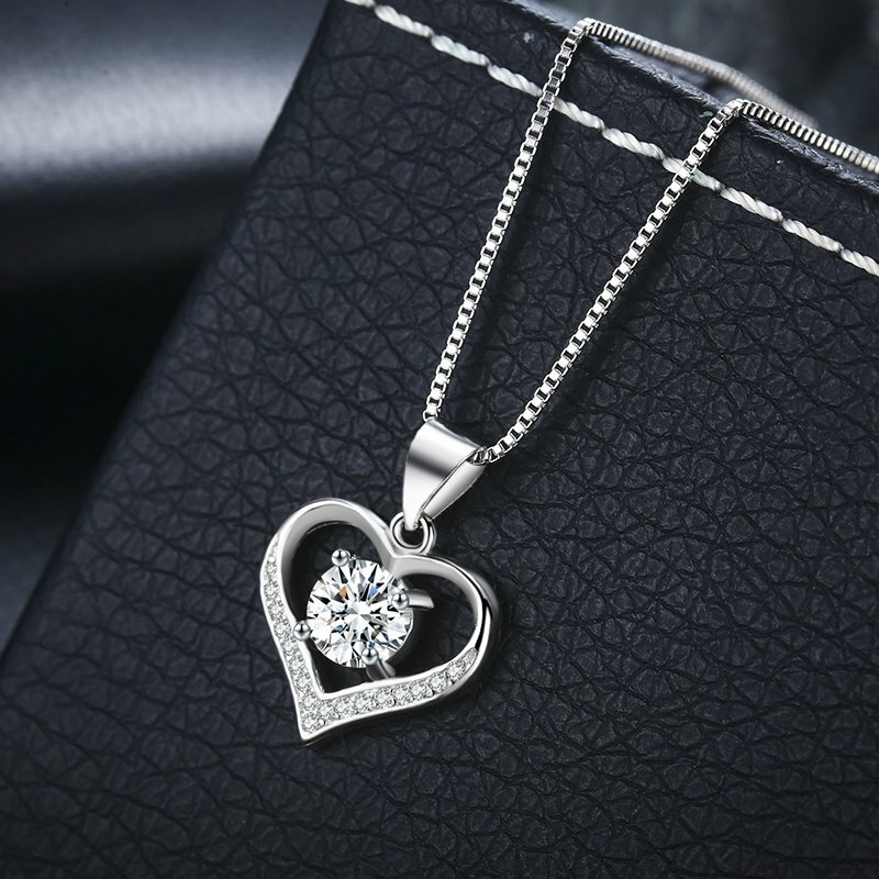 925 Silver Heart Crystal CZ Pendant Chain Necklace Women White Sapphir Jewellery 925 Silver Heart Crystal CZ Pendant Chain Necklace Women White Sapphir Jewellery
