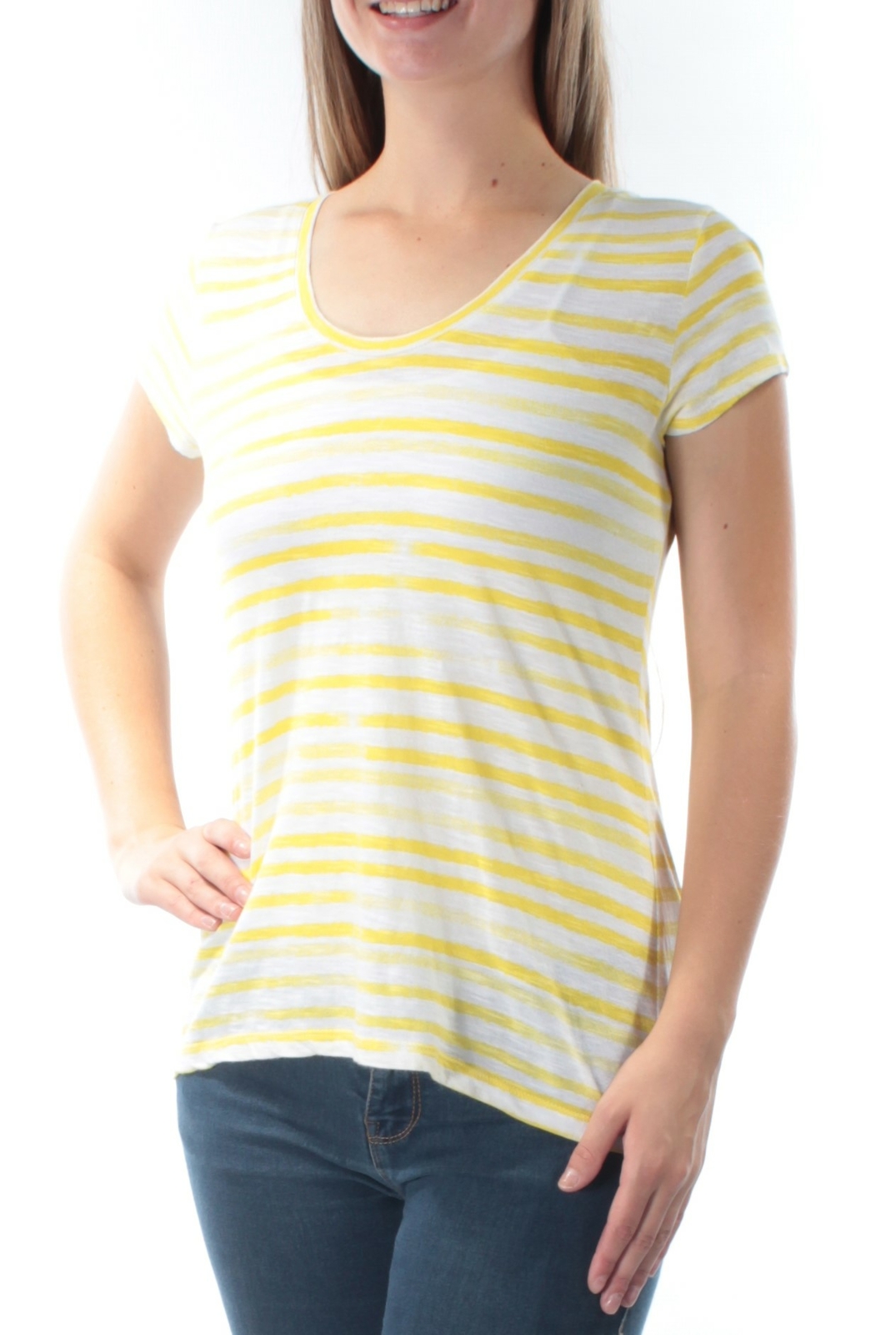 STYLE & COMPANY Womens New 6178 Yellow Striped Sheer Top M Petites B+B