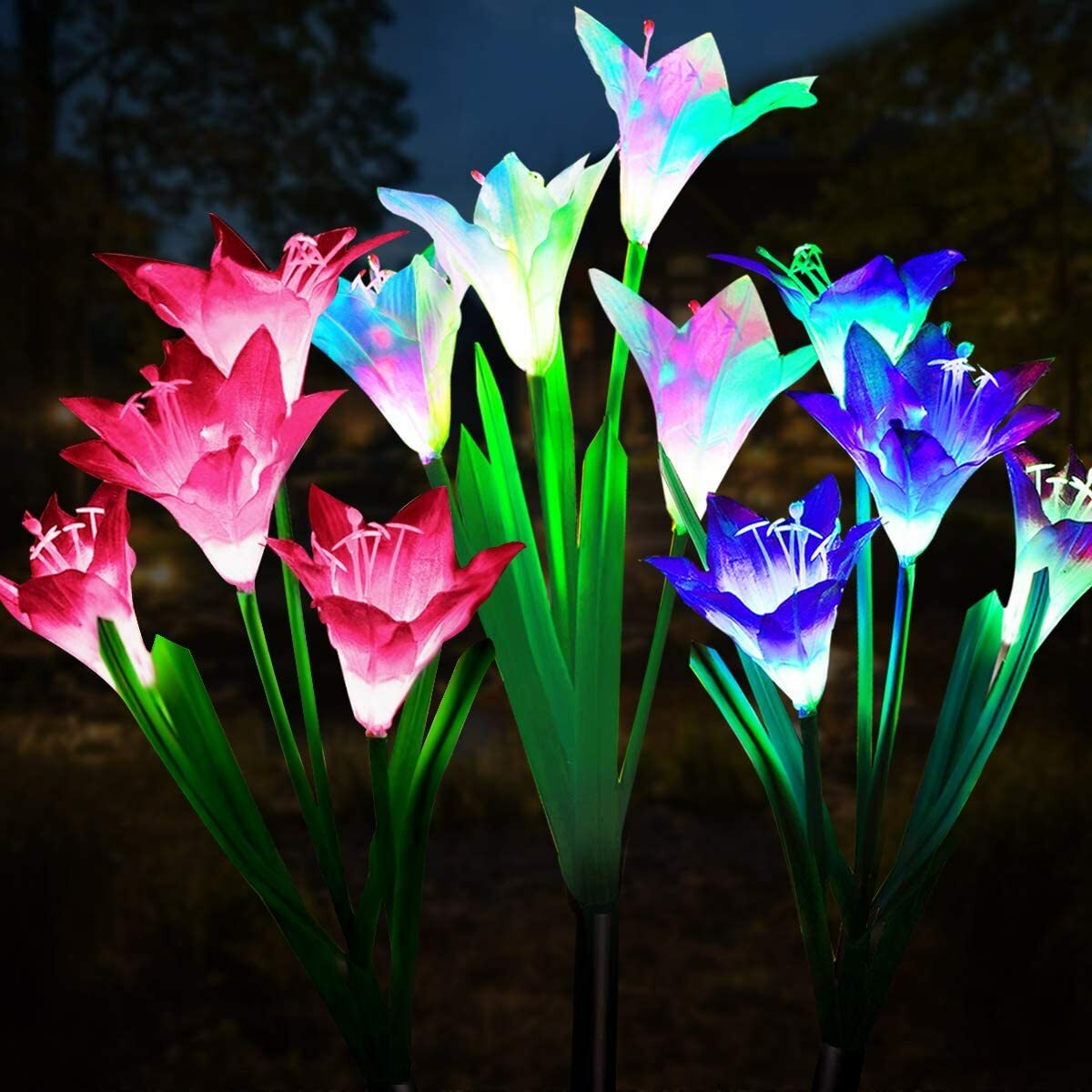 Solar Garden Stake Lights 3 Pack12 Lily Flower LED Solar Landscape Lighting Solar Garden Stake Lights 3 Pack12 Lily Flower LED Solar Landscape Lighting