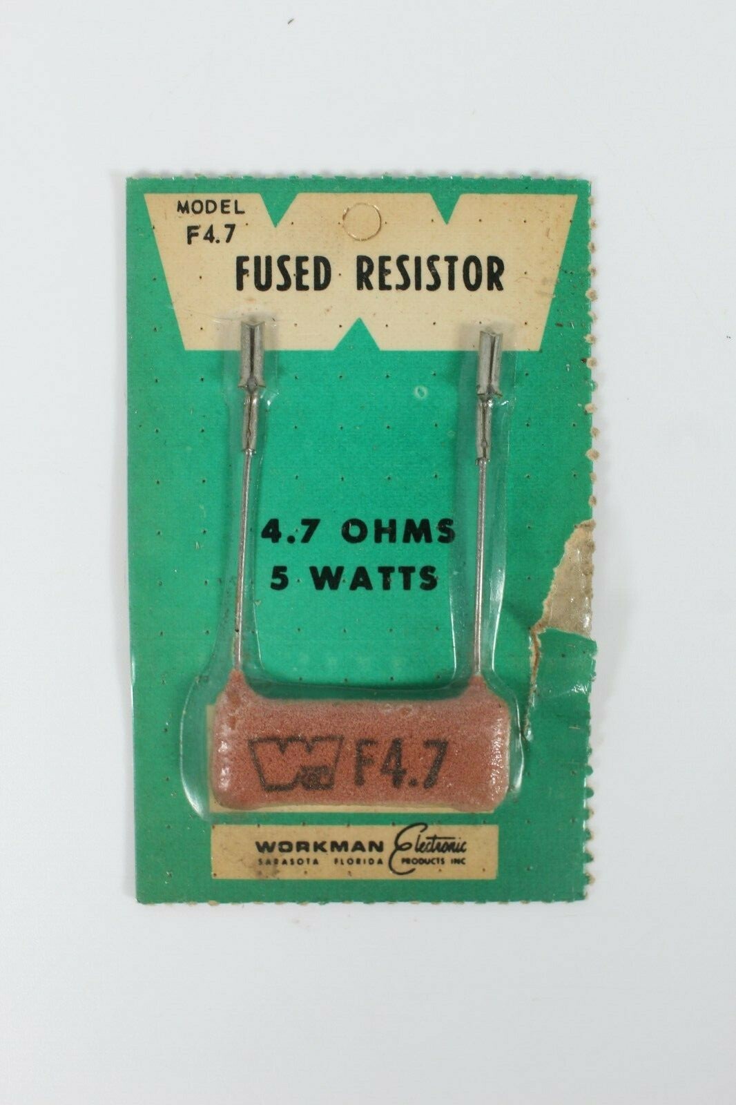 Vintage Workman Electronics Fused Resistor F4.7 in package 4.7 OHMS Vintage Workman Electronics Fused Resistor F4.7 in package 4.7 OHMS