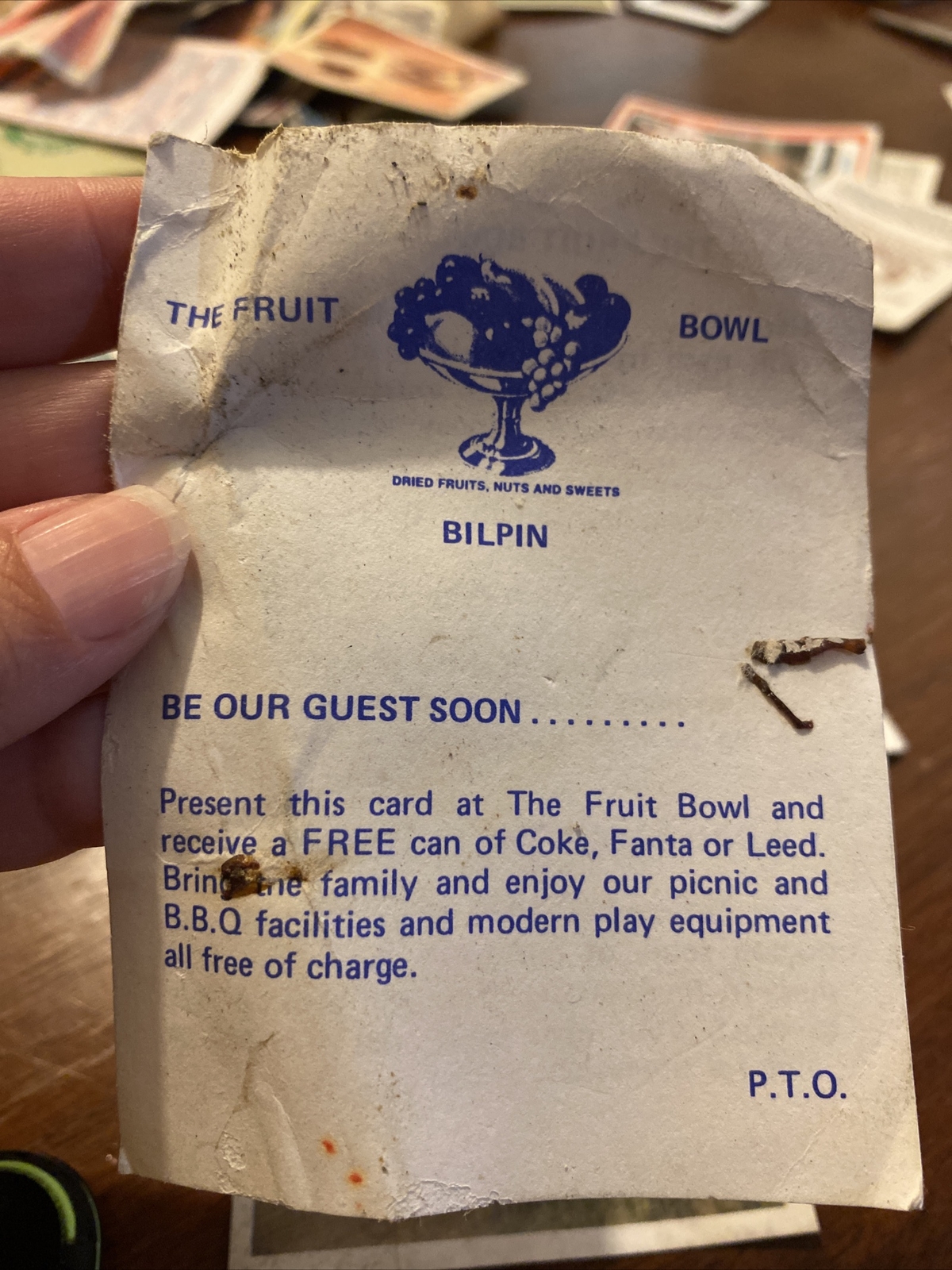 42yrs Old 1979 Card Voucher The Fruit Bowl Bilpin Free Can Of Coke Fanta Or Leed