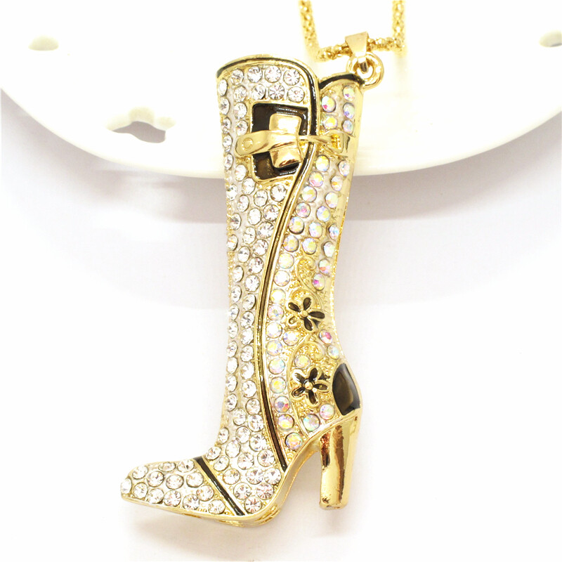 Hot Jewelry Cool White Bling Women’s Boots Crystal Pendant Chain Necklace