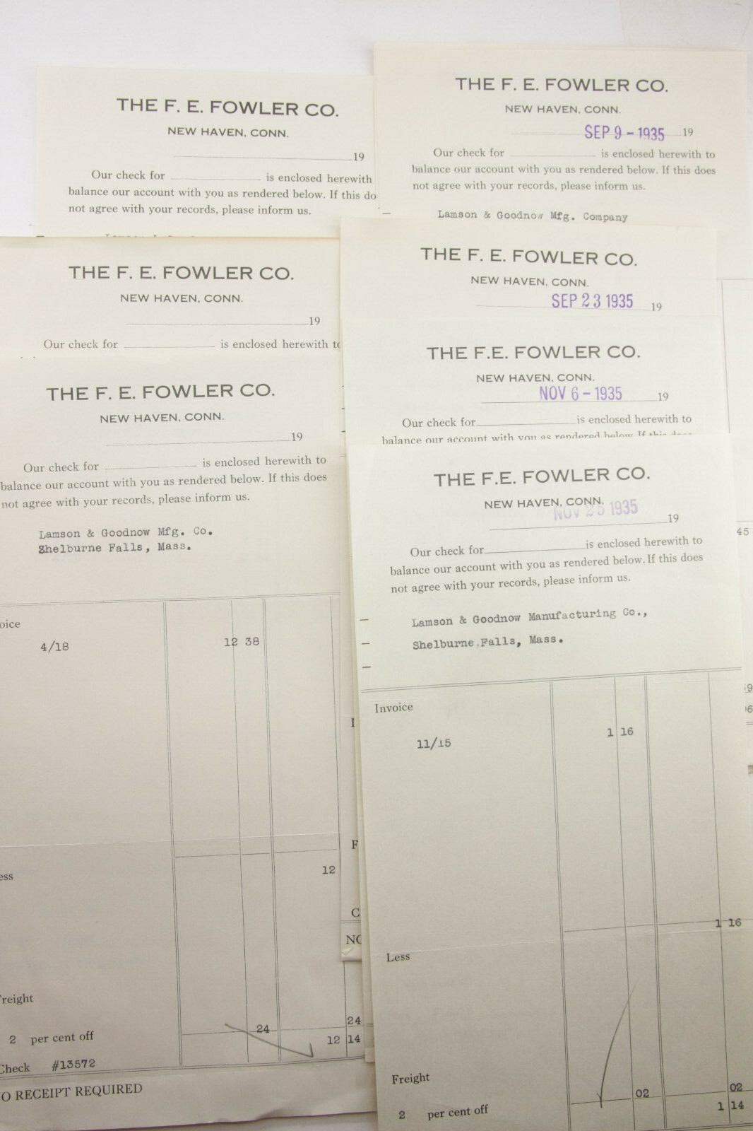 1935 Lamson Goodnow F E Fowler Co New Haven CT Remit Vouchers Ephemera P768F 1935 Lamson Goodnow F E Fowler Co New Haven CT Remit Vouchers Ephemera P768F