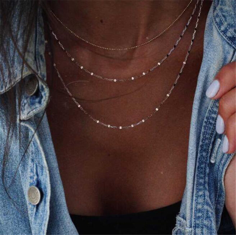 Boho Fashion Multilayer Gold Chain Choker Crystal Pendant Necklace Women Jewelry Boho Fashion Multilayer Gold Chain Choker Crystal Pendant Necklace Women Jewelry