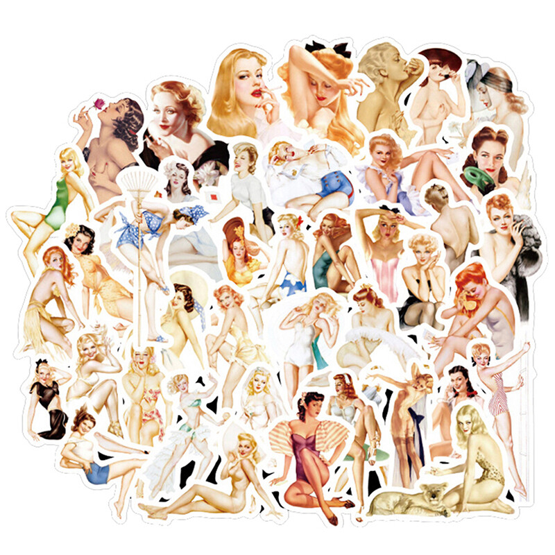 50Pcs Sexy Retro Poster Girls Stickers Suitcase Laptop Guitar Car StickeEQSG 50Pcs Sexy Retro Poster Girls Stickers Suitcase Laptop Guitar Car StickeEQSG