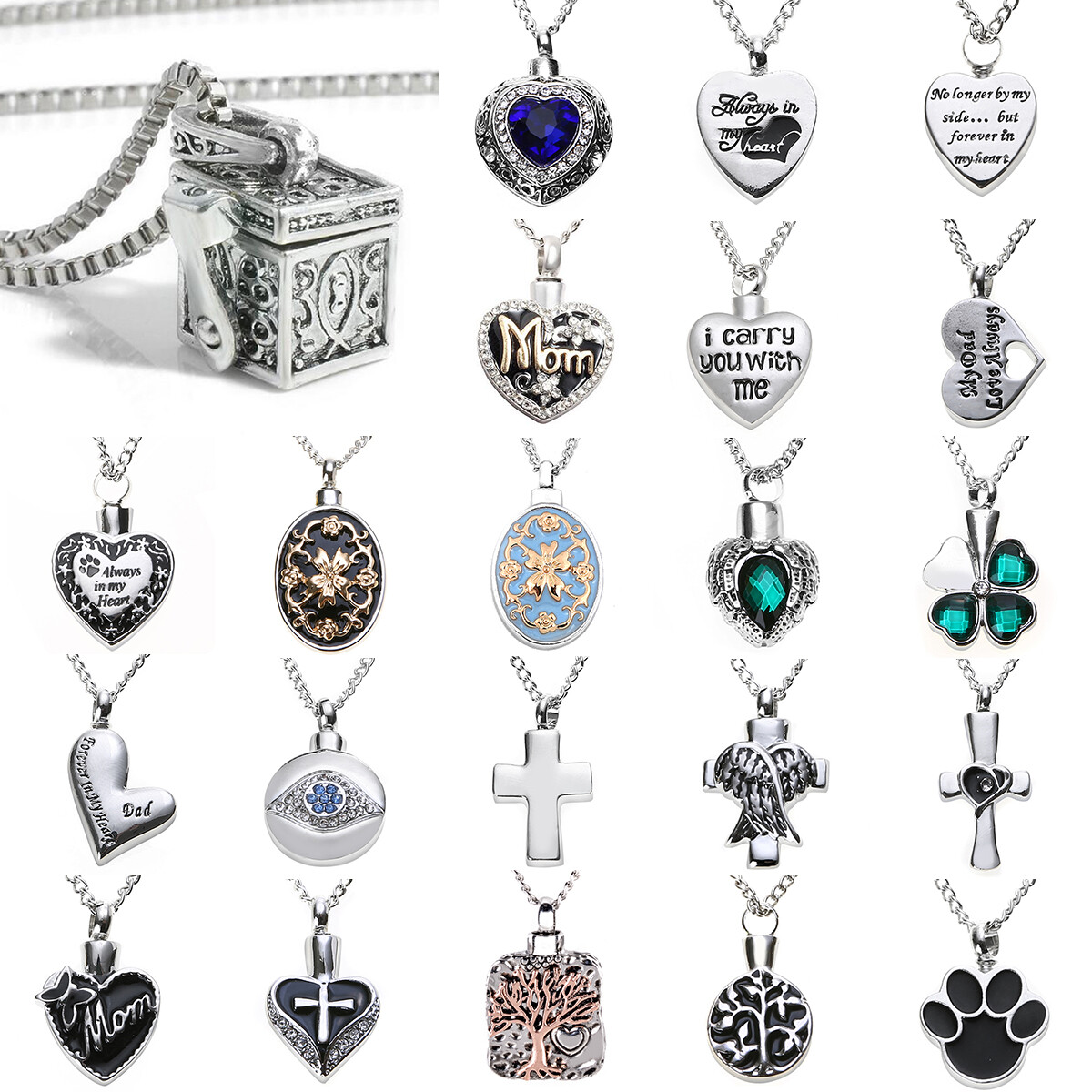 Silver Steel Chain Cremation Jewelry Ash Urn Necklace Memorial Keepsake Pendant Silver Steel Chain Cremation Jewelry Ash Urn Necklace Memorial Keepsake Pendant