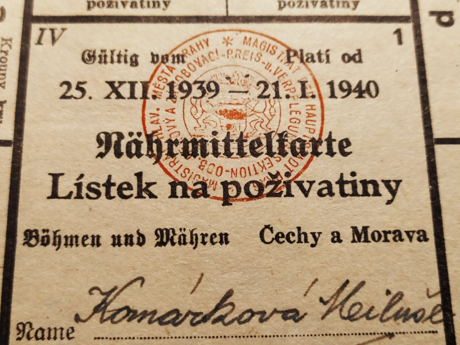 1939 GERMANY PROTECTORATE BOHEMIA AND MORAVIA FOOD VOUCHERS STAMPS BANKNOTES IV. 1939 GERMANY PROTECTORATE BOHEMIA AND MORAVIA FOOD VOUCHERS STAMPS BANKNOTES IV.
