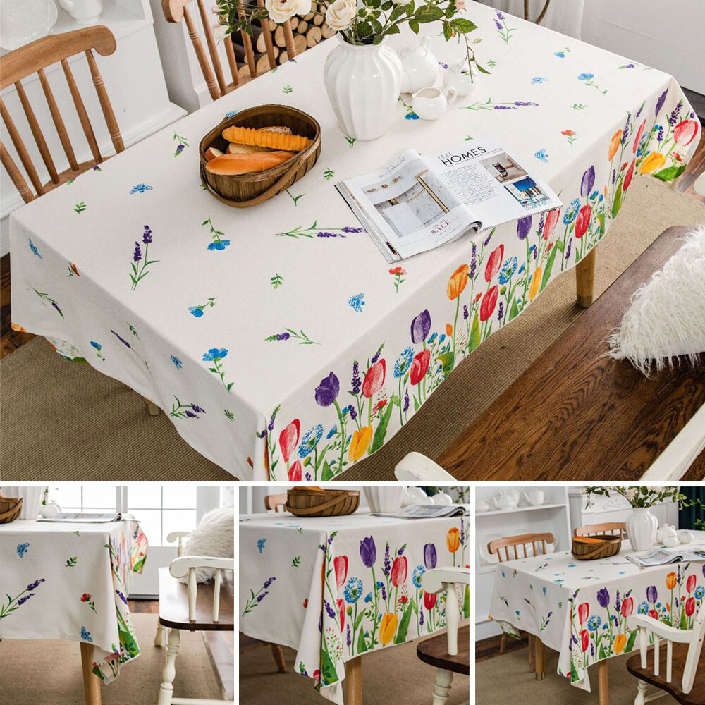 Rectangular Cotton Linen Tablecloth Table Cloth Cover for Kitchen Dining Decor