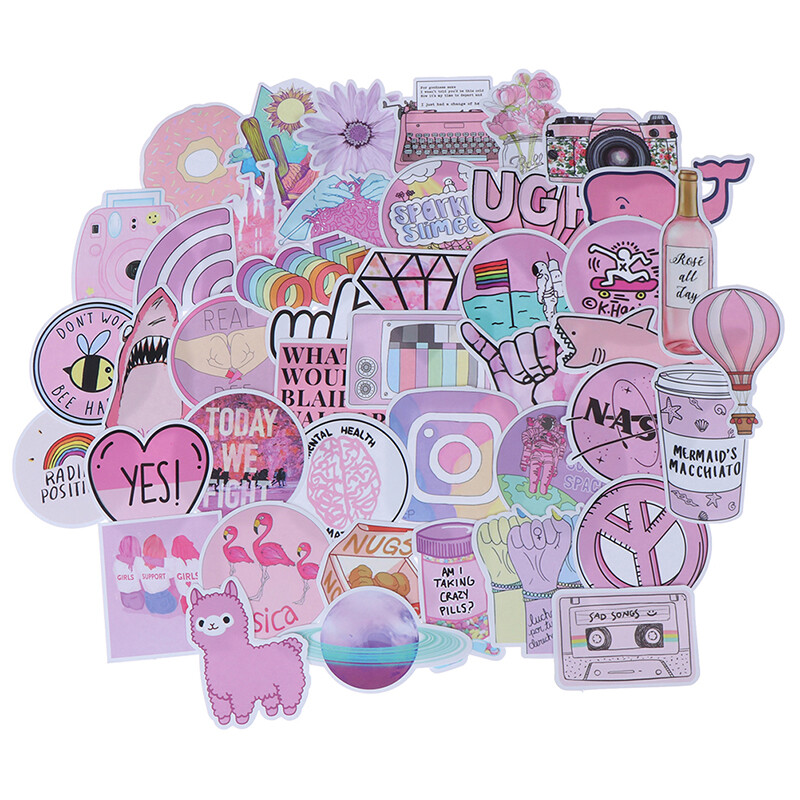 53Pcs Kawaii pink fun stickers luggage scrapbook suitcase laptop car stick Y1 53Pcs Kawaii pink fun stickers luggage scrapbook suitcase laptop car stick Y1