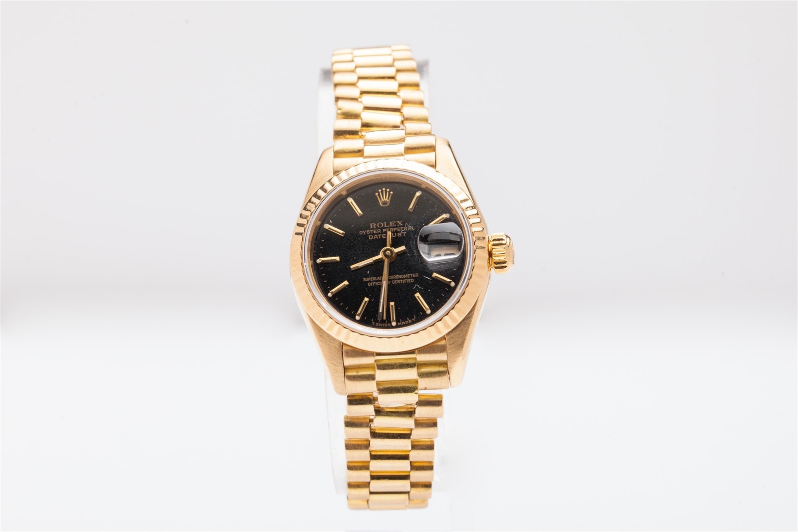 $25,000 BLACK 18k Yellow Gold ROLEX Datejust President Ladies Watch WTY 69173 QS