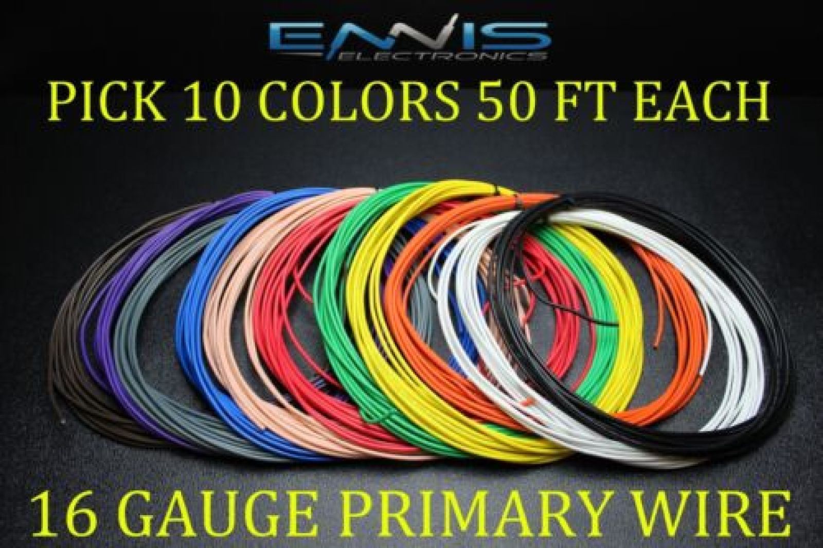 16 GAUGE WIRE ENNIS ELECTRONICS 50 FT EA PRIMARY CABLE AWG COPPER CLAD 10 ROLLS 16 GAUGE WIRE ENNIS ELECTRONICS 50 FT EA PRIMARY CABLE AWG COPPER CLAD 10 ROLLS