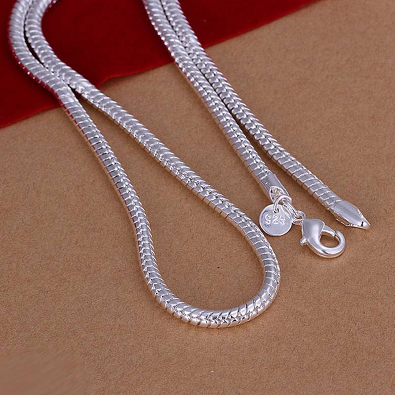 2PCS 925Sterling Solid Silver Men Jewelry 4MM Snake Chain 20 24 Inch Necklace 2PCS 925Sterling Solid Silver Men Jewelry 4MM Snake Chain 20 24 Inch Necklace
