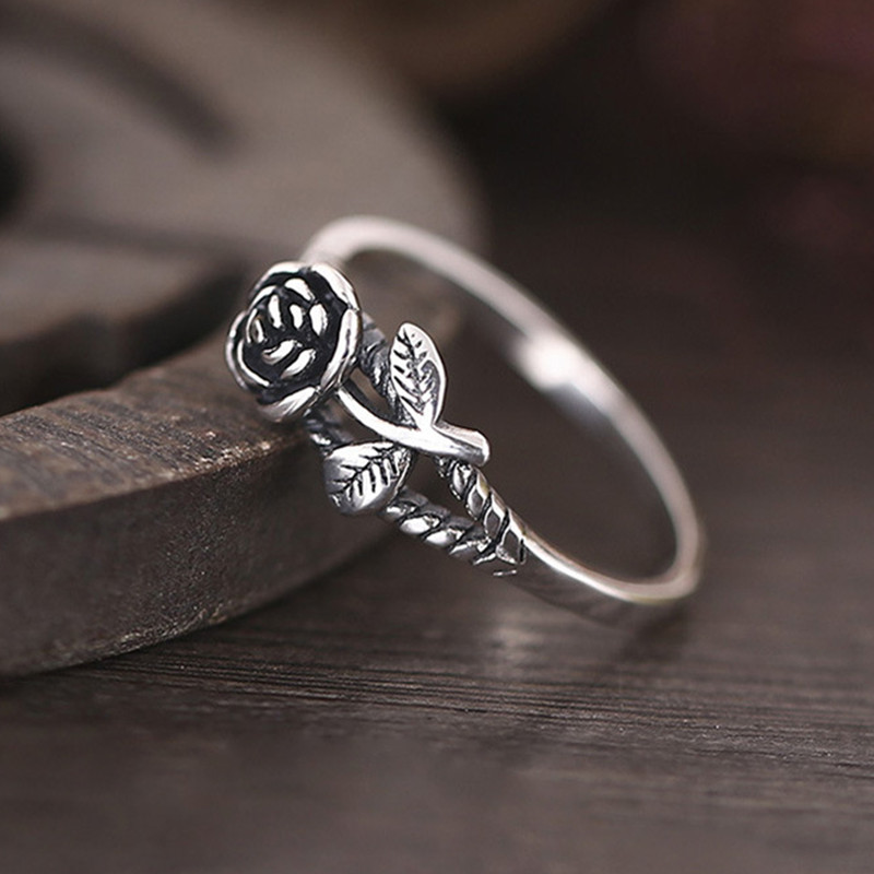 Fashion Rose Flower Silver Jewelry Wedding Rings for Women Ring Gift Size 5-10 Fashion Rose Flower Silver Jewelry Wedding Rings for Women Ring Gift Size 5-10