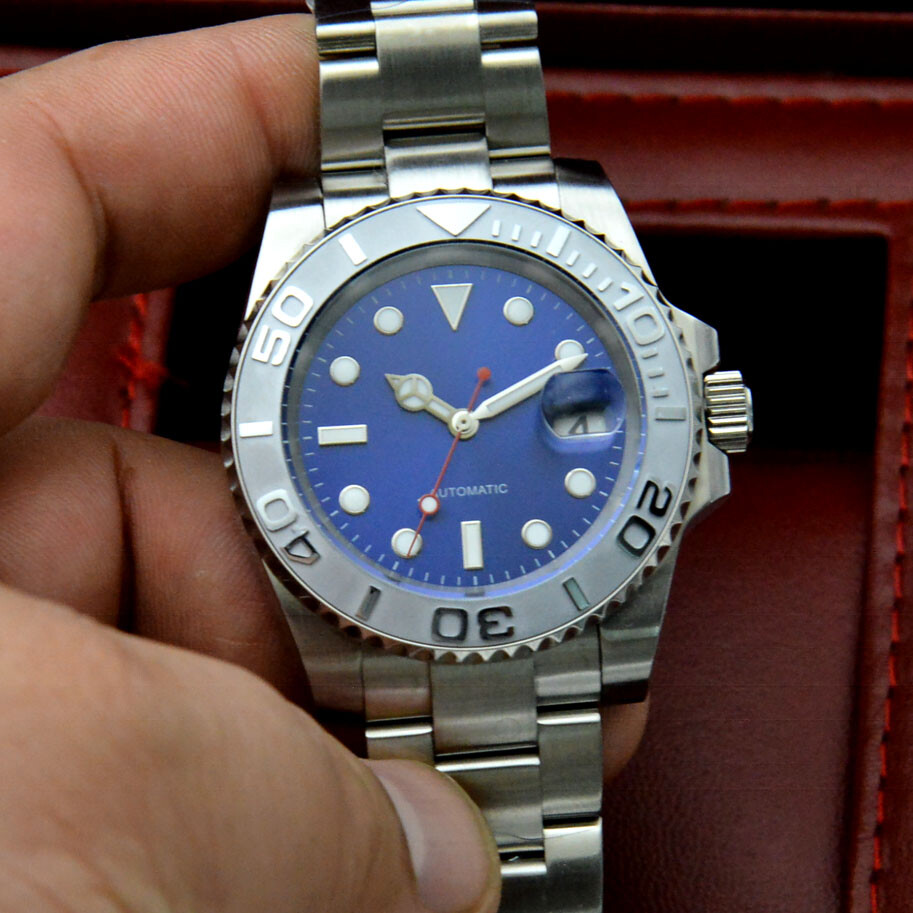 40mm blue sterile dial ceramic bezel automatic Movement men watch Oyster strap