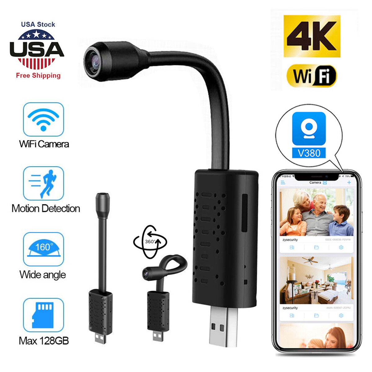 HD 1080P Mini USB IP Camera Wireless WiFi Security Camcorder Hidden WIFI Cam US HD 1080P Mini USB IP Camera Wireless WiFi Security Camcorder Hidden WIFI Cam US