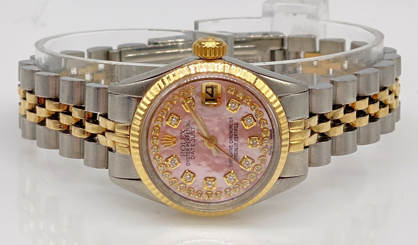 Estate ,000 Pink MOP ROLEX Diamond 18k Yellow Gold SS Ladies Watch RARE WTY Estate ,000 Pink MOP ROLEX Diamond 18k Yellow Gold SS Ladies Watch RARE WTY