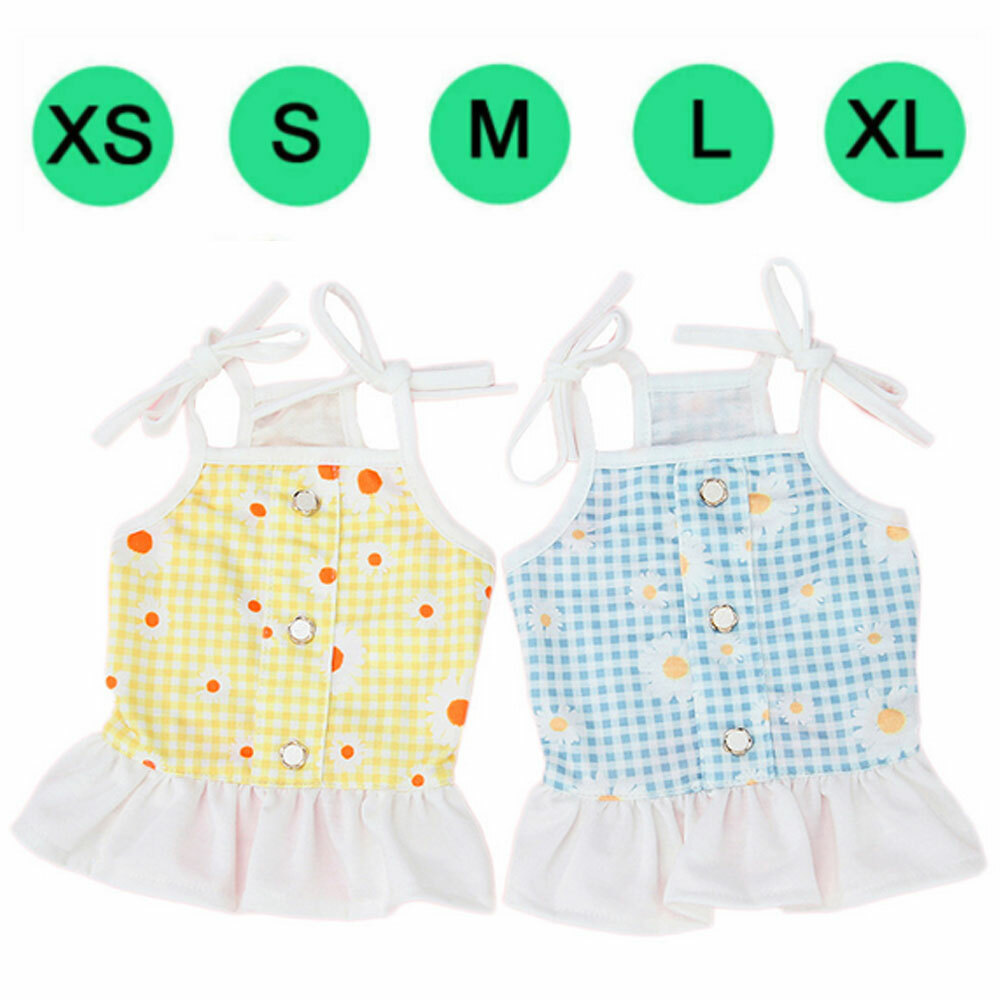 Small and Medium Pet Dog Sling Dress Clothes Cute Daisy Plaid Puppy Cat Dresses