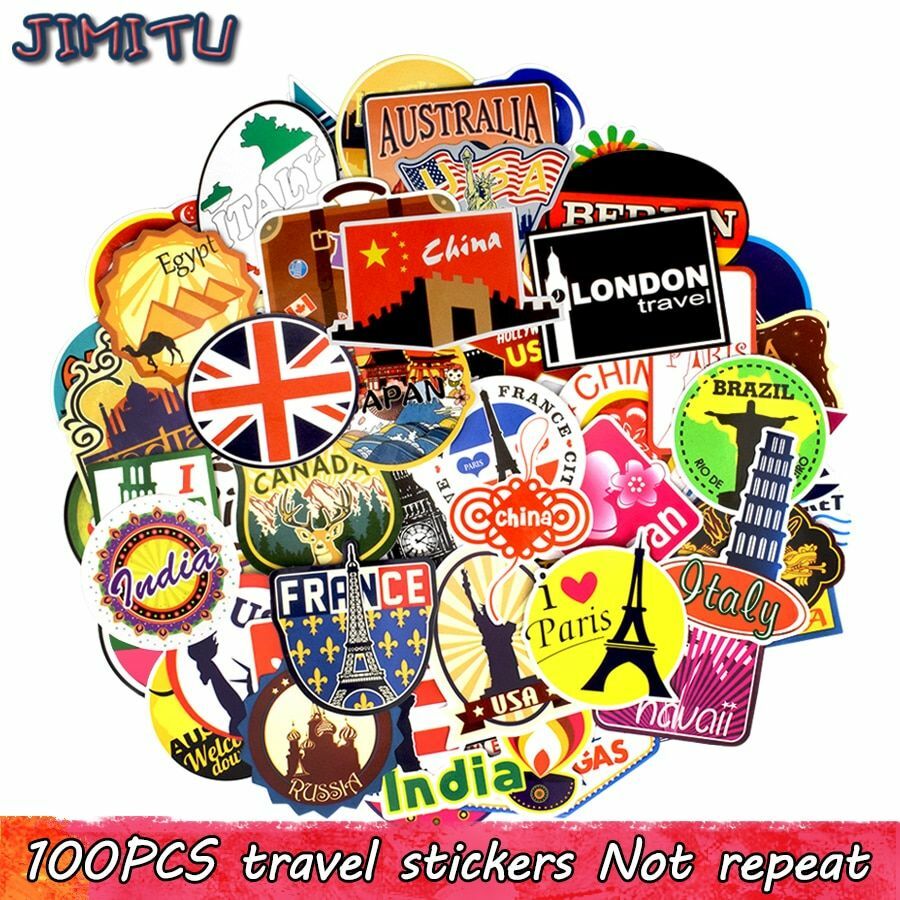 100 Pcs Travel Waterproof Stickers Retro Building Graffiti World Journey Sticker