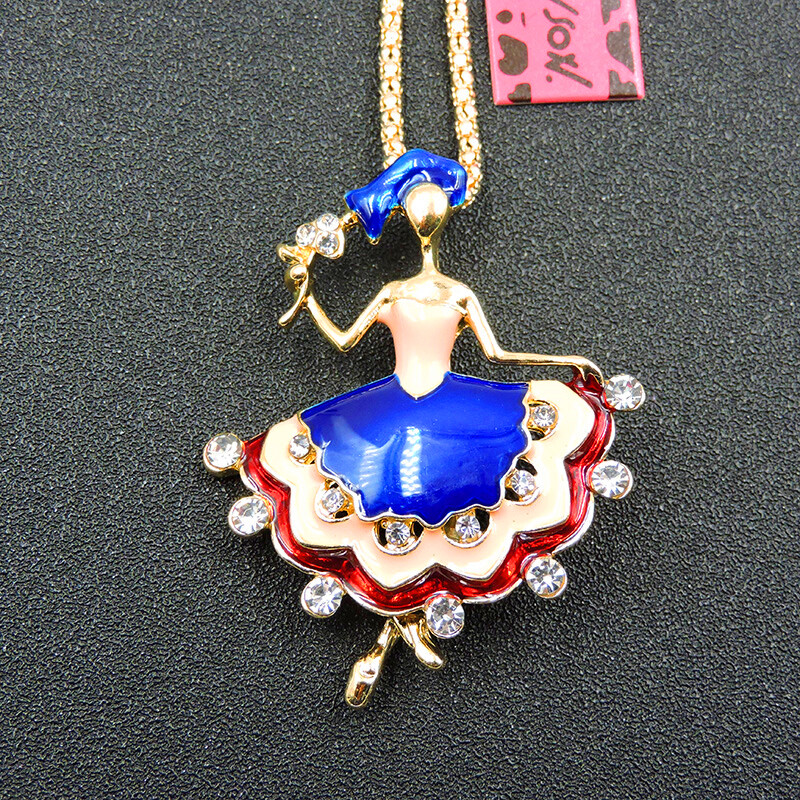 Woman’s Blue Enamel Crystal Charm Dancer Betsey Johnson Pendant Necklace/Brooch Woman’s Blue Enamel Crystal Charm Dancer Betsey Johnson Pendant Necklace/Brooch