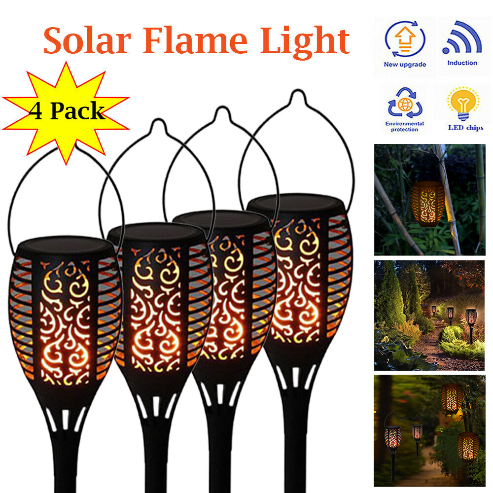 1-4 Pack Solar Powered 33 LED Flame Light Garden Path Yard Decor Lamp Waterproof 1-4 Pack Solar Powered 33 LED Flame Light Garden Path Yard Decor Lamp Waterproof