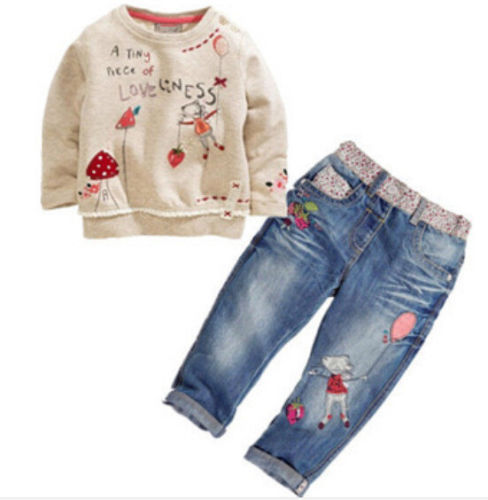 2Pcs Fashion lovely Toddler Kids Baby Girls Tops + Denim Pants Clothes Outfits 2Pcs Fashion lovely Toddler Kids Baby Girls Tops + Denim Pants Clothes Outfits