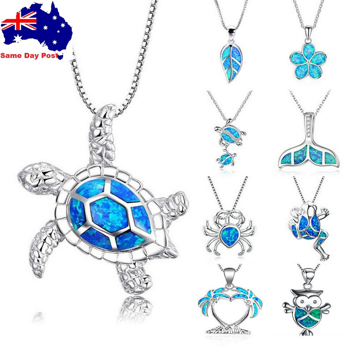 Cute Sea Animal Turtle Pendant Necklace Silver Blue Fire Opal Jewelry Gift Chain Cute Sea Animal Turtle Pendant Necklace Silver Blue Fire Opal Jewelry Gift Chain