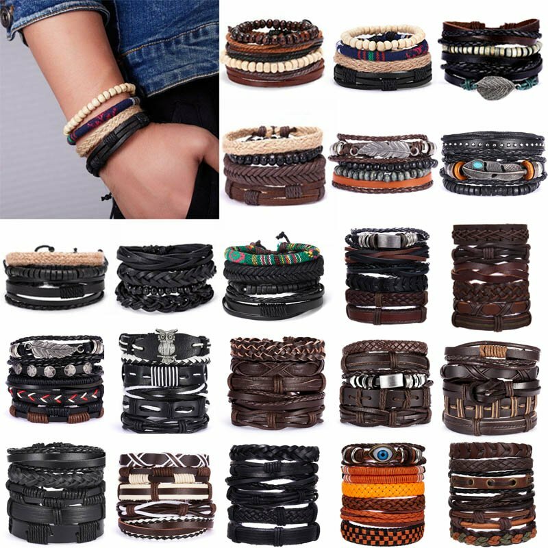 6Pcs/Set Multilayer Leather Bracelet Men’s Women Wristband Bangle Jewelry Set 6Pcs/Set Multilayer Leather Bracelet Men’s Women Wristband Bangle Jewelry Set