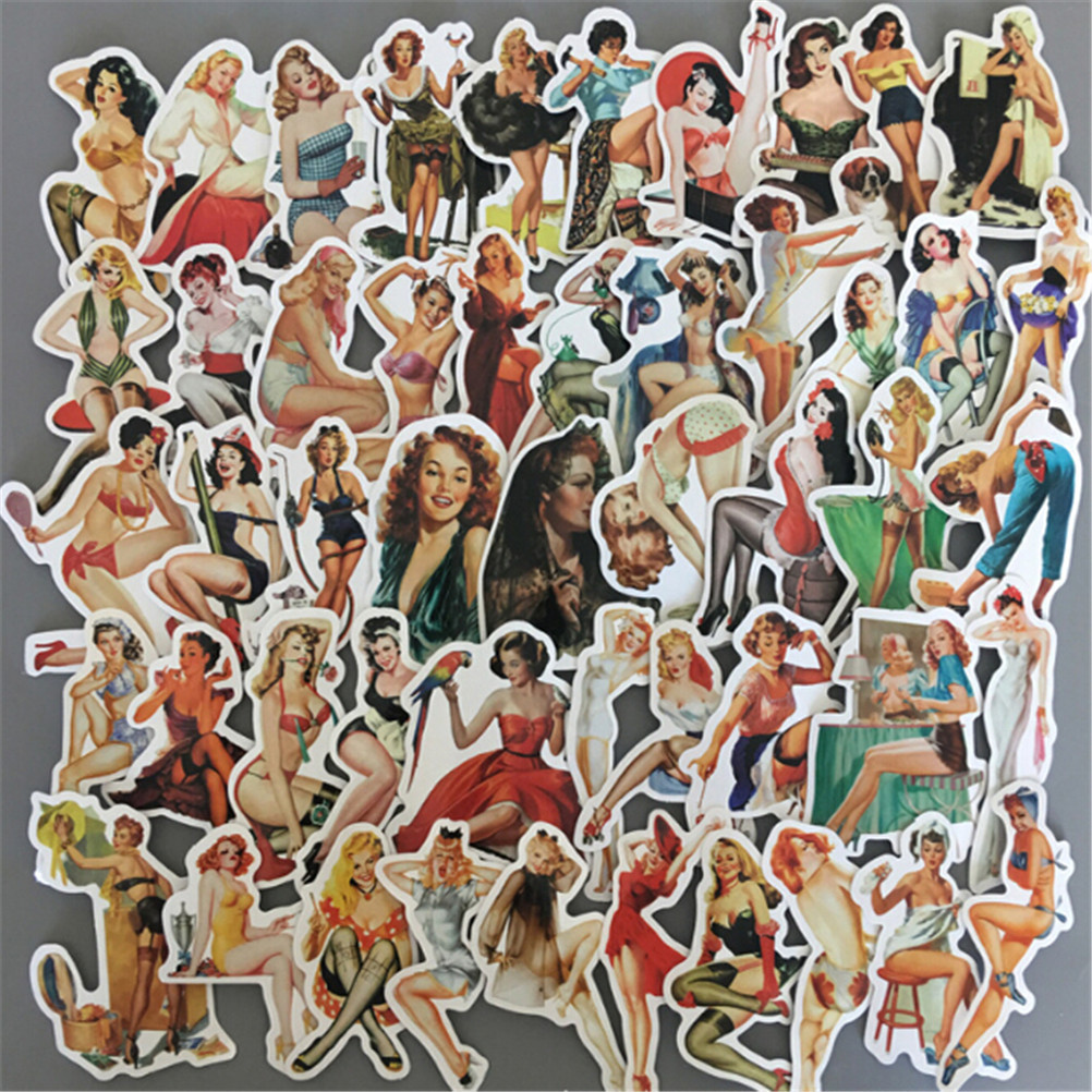 50X Pvc Sexy Beauty Girls Stickers Phone Laptop Skateboard Luggage Decal H2