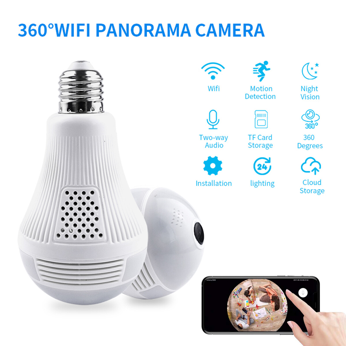 HD 1080P 360° Panoramic Hidden Wi-fi Camera Light Bulb Dome Surveillance Camera HD 1080P 360° Panoramic Hidden Wi-fi Camera Light Bulb Dome Surveillance Camera