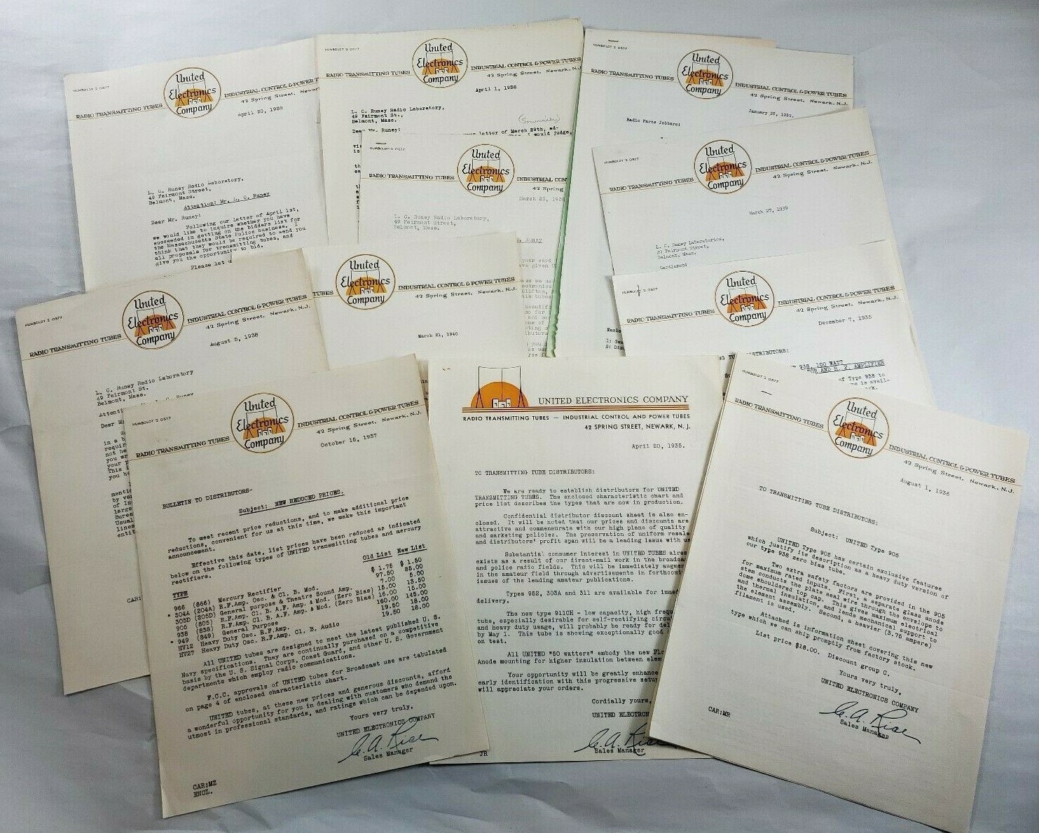 Lot of 13 United Electronics Company Correspondence Letters 1935-1940 Original Lot of 13 United Electronics Company Correspondence Letters 1935-1940 Original