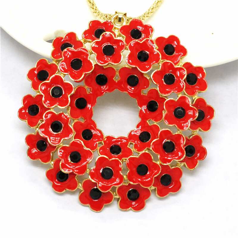 New Jewelry Fashion Red Enamel Cute Flower Spring Crystal Pendant Women Necklace New Jewelry Fashion Red Enamel Cute Flower Spring Crystal Pendant Women Necklace