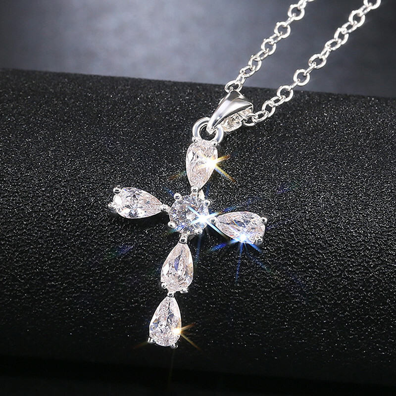 Elegant Cross 925 Silver Necklace Pendants White Sapphire Women Jewelry Elegant Cross 925 Silver Necklace Pendants White Sapphire Women Jewelry