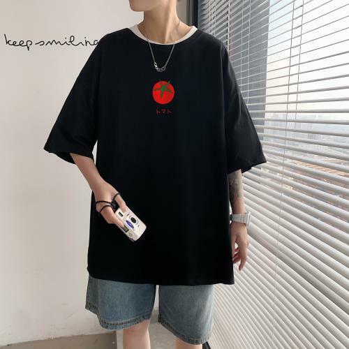 Men Fashion Japanese Style Printing Short Sleeve Losse Round Neck T-shirts