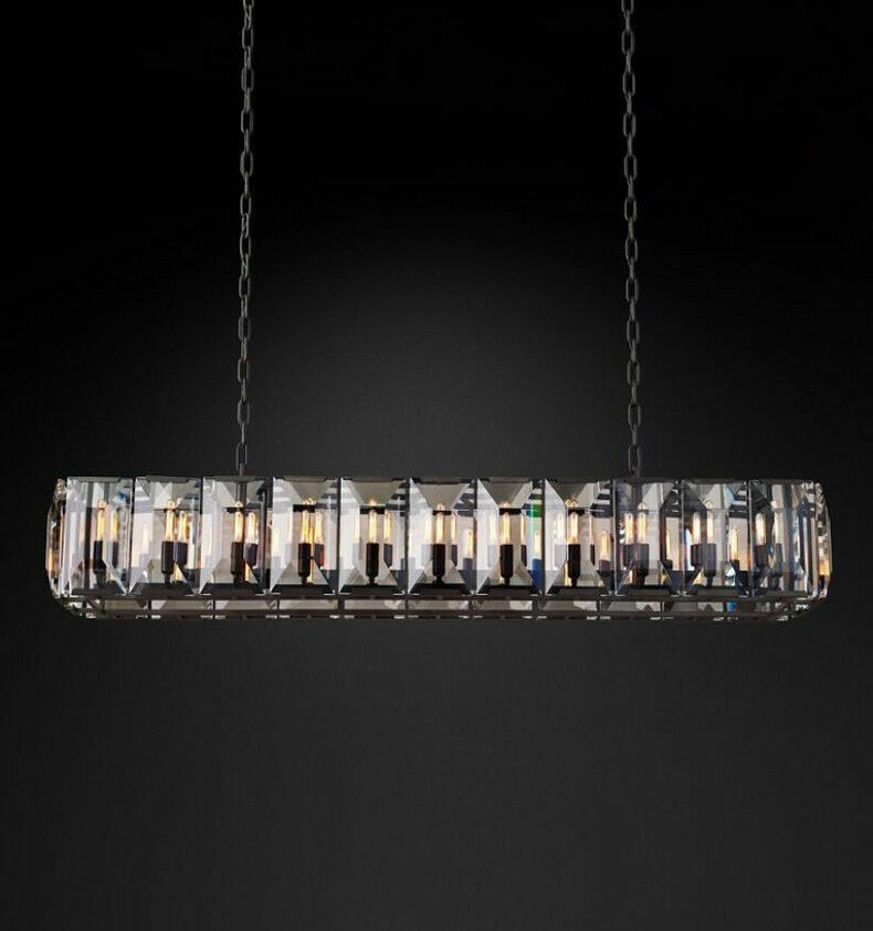 Black iron clear crystal chandelier industrial dining room table villa lighting Black iron clear crystal chandelier industrial dining room table villa lighting