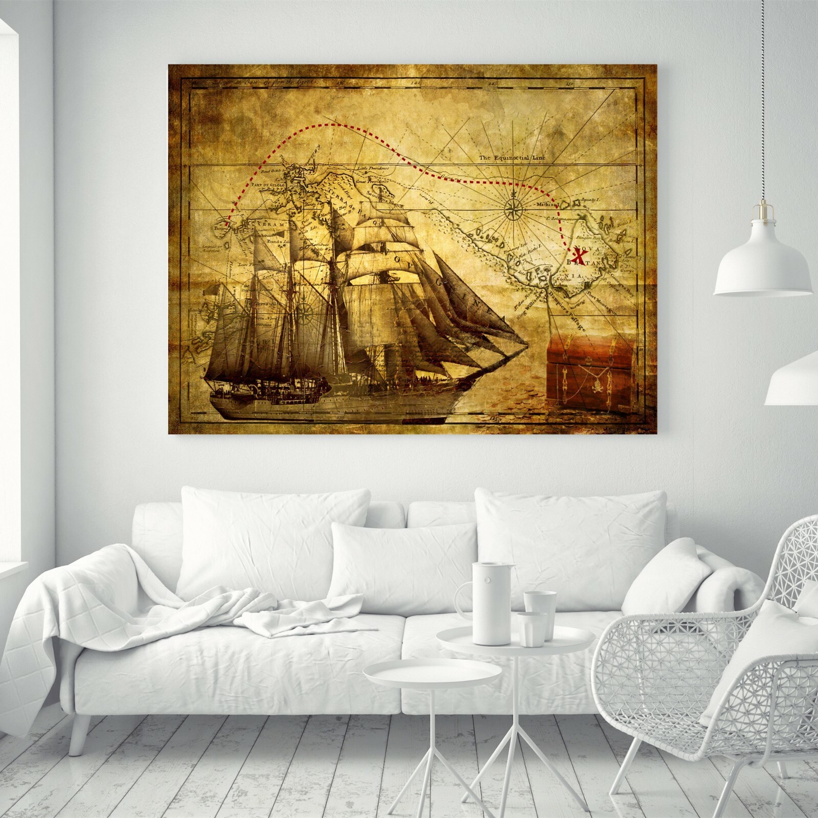 Antique Treasure Map Pirate Ship Silk Canvas Poster Paint Decor Unframed 32″x24″