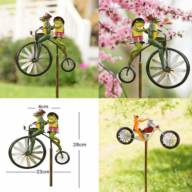 Animal on Bike Frog Yard Vintage Bicycle Windmill Garden Stake Wind Spinner Deco