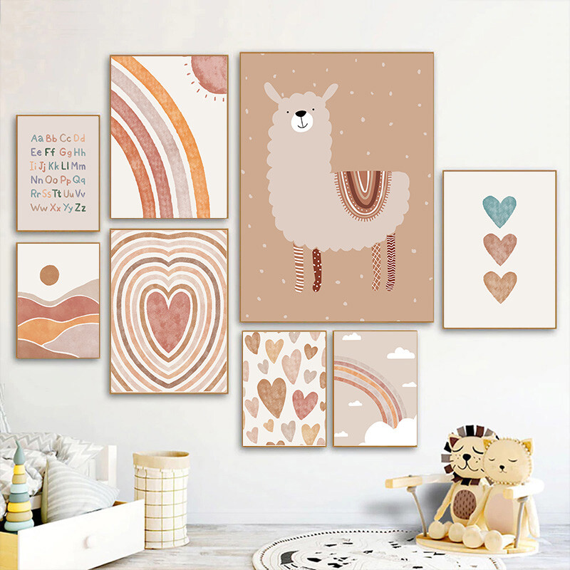 Boho Cartoon Canvas Poster Heart Rainbow Art Print Nordi Baby Kids Bedroom Decor Boho Cartoon Canvas Poster Heart Rainbow Art Print Nordi Baby Kids Bedroom Decor