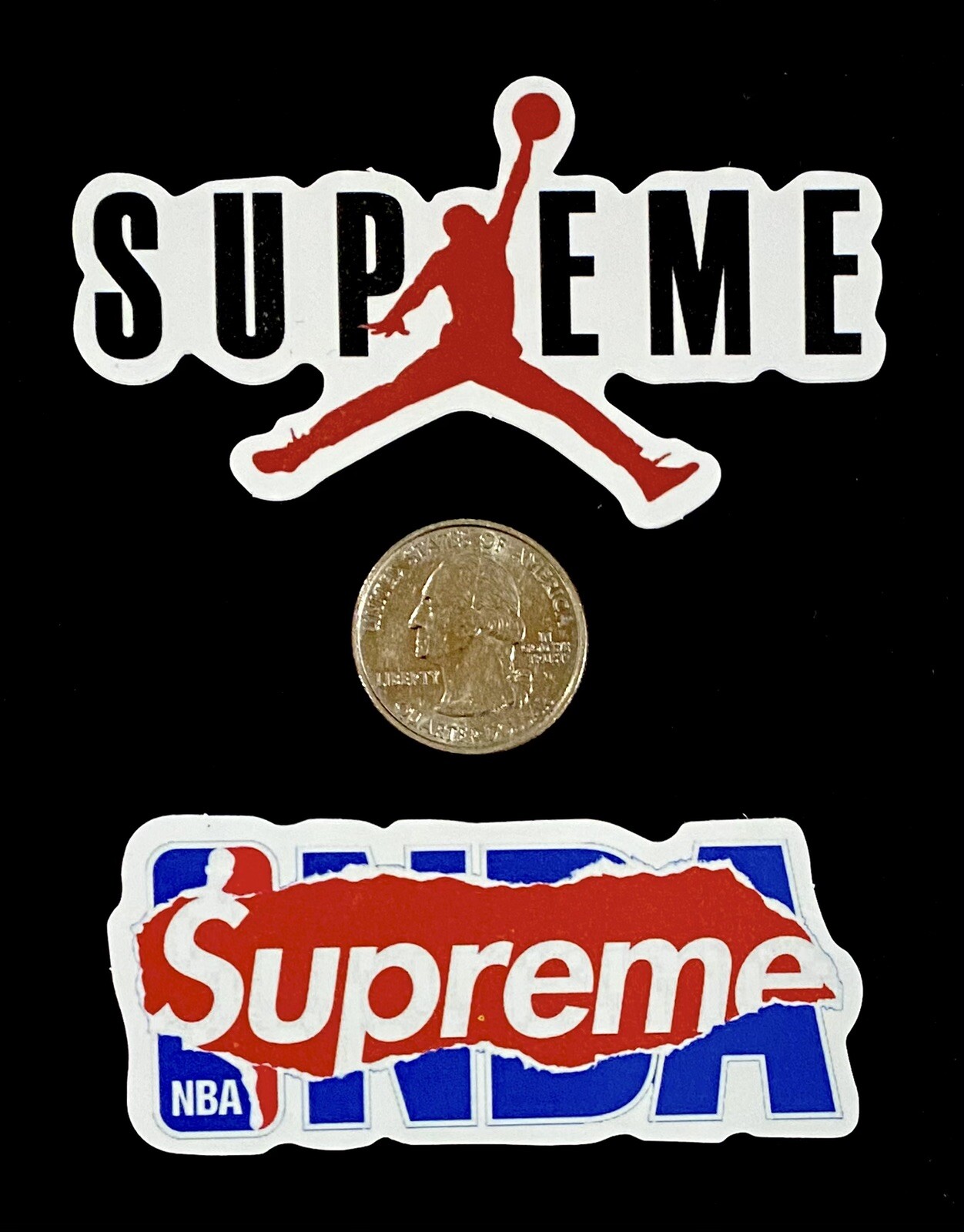 Supreme NBA Michael Jordan Stickers Laptop Skateboard Phone Decal Money Lot 2pcs Supreme NBA Michael Jordan Stickers Laptop Skateboard Phone Decal Money Lot 2pcs