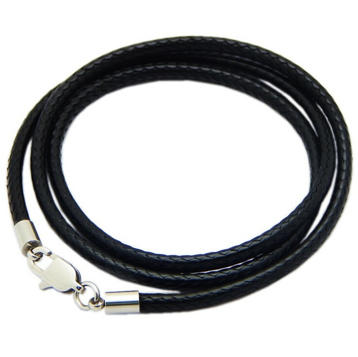 Black Woven Necklace Rope Leather Cord Stainless Steel Men Women Lobster Clasp Black Woven Necklace Rope Leather Cord Stainless Steel Men Women Lobster Clasp