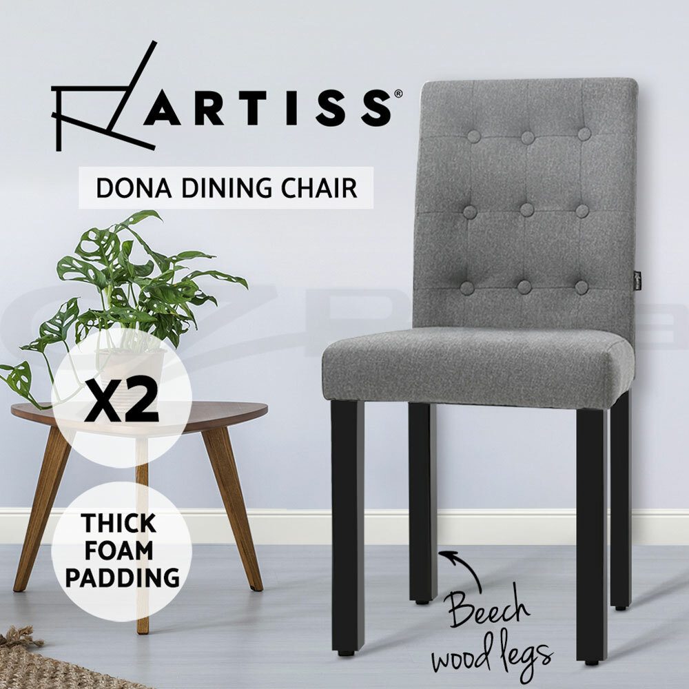 Artiss x2 DONA Dining Chair Fabric Foam Padded High Back Wooden Kitchen Grey Artiss x2 DONA Dining Chair Fabric Foam Padded High Back Wooden Kitchen Grey