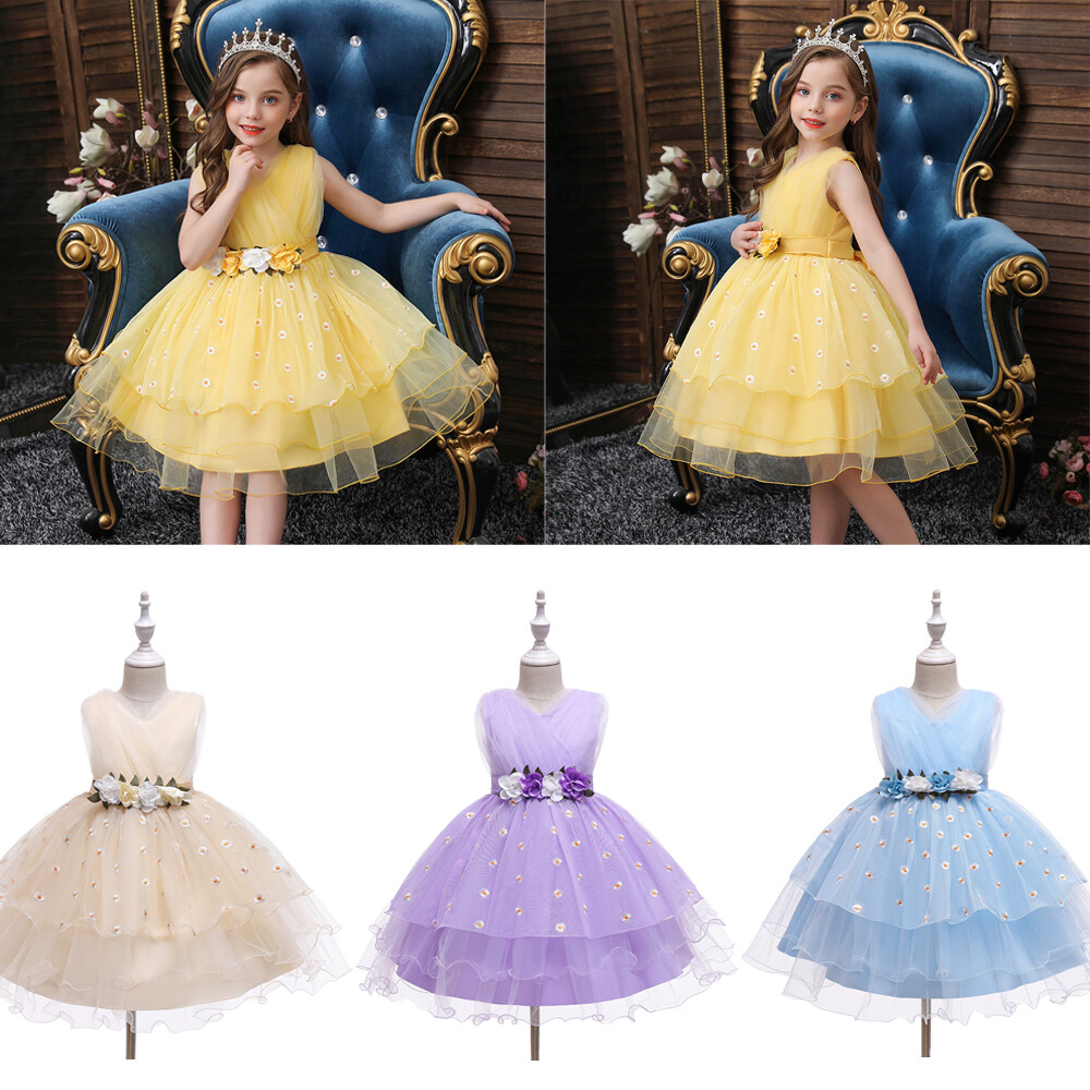 Fashion Kids Girls Dress Formal Wedding Bridesmaid Party Tulle Tutu Dress Gown