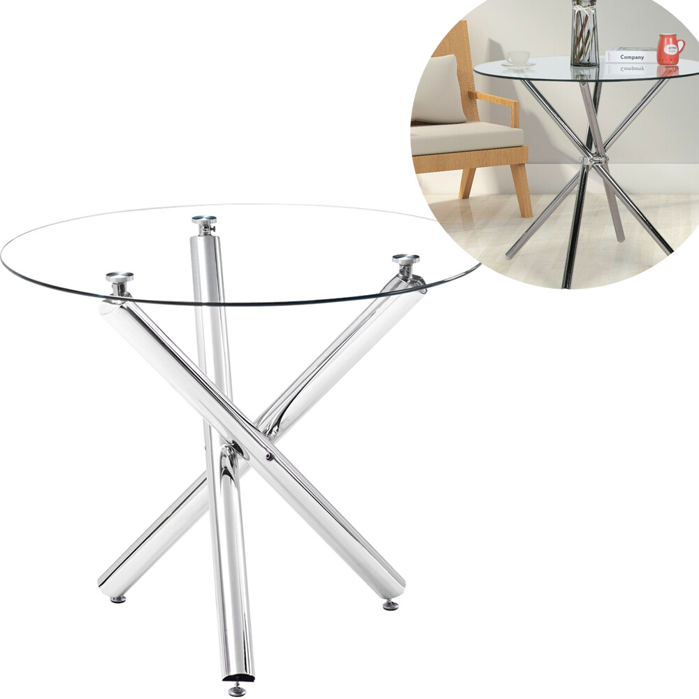 Hot Style Round Dining Table Glass Metal Kitchen Dining Room Breakfast NEW