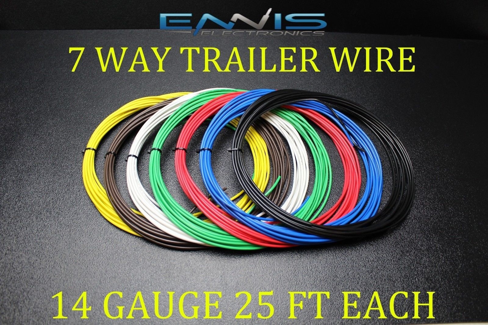 14 GAUGE WIRE ENNIS ELECTRONICS 7 WAY TRAILER LIGHT 25 FT EACH PRIMARY CABLE 14 GAUGE WIRE ENNIS ELECTRONICS 7 WAY TRAILER LIGHT 25 FT EACH PRIMARY CABLE