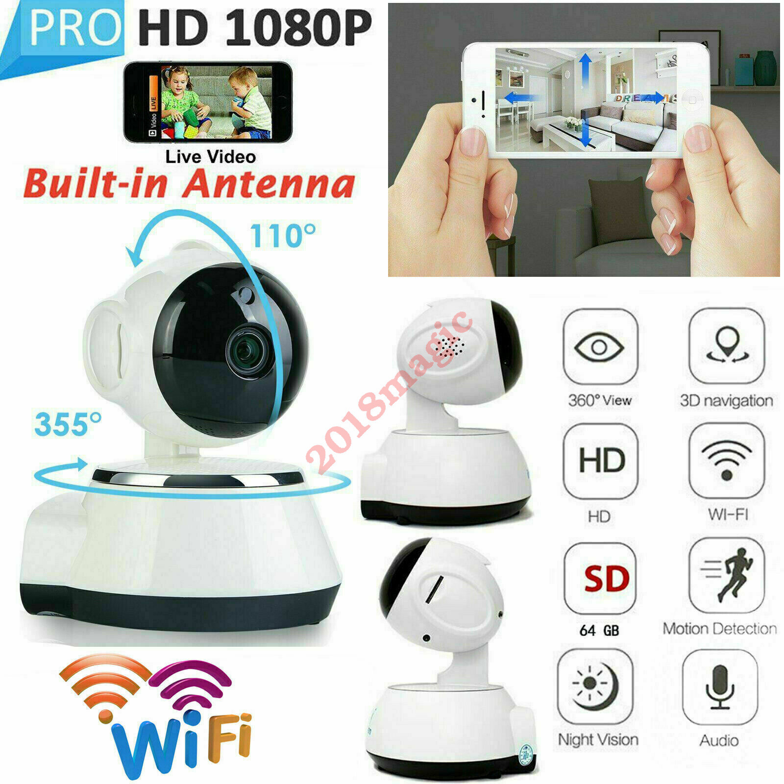 Wireless 1080P HD IP Security Camera Indoor CCTV Home Smart Wifi Baby Monitor US