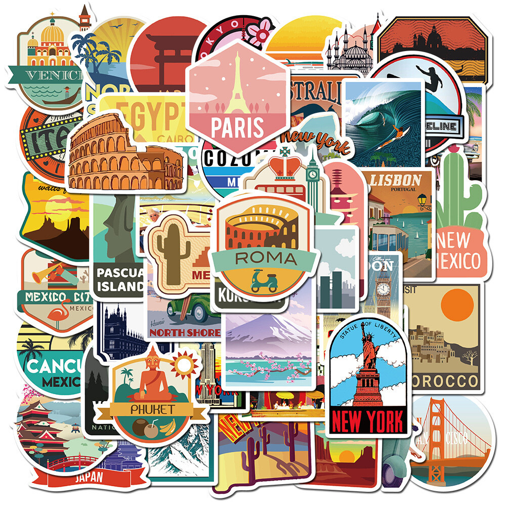 50Pcs Retro Travelling City Stickers for Luggage Suitcase Laptop Phone Graffiti 50Pcs Retro Travelling City Stickers for Luggage Suitcase Laptop Phone Graffiti