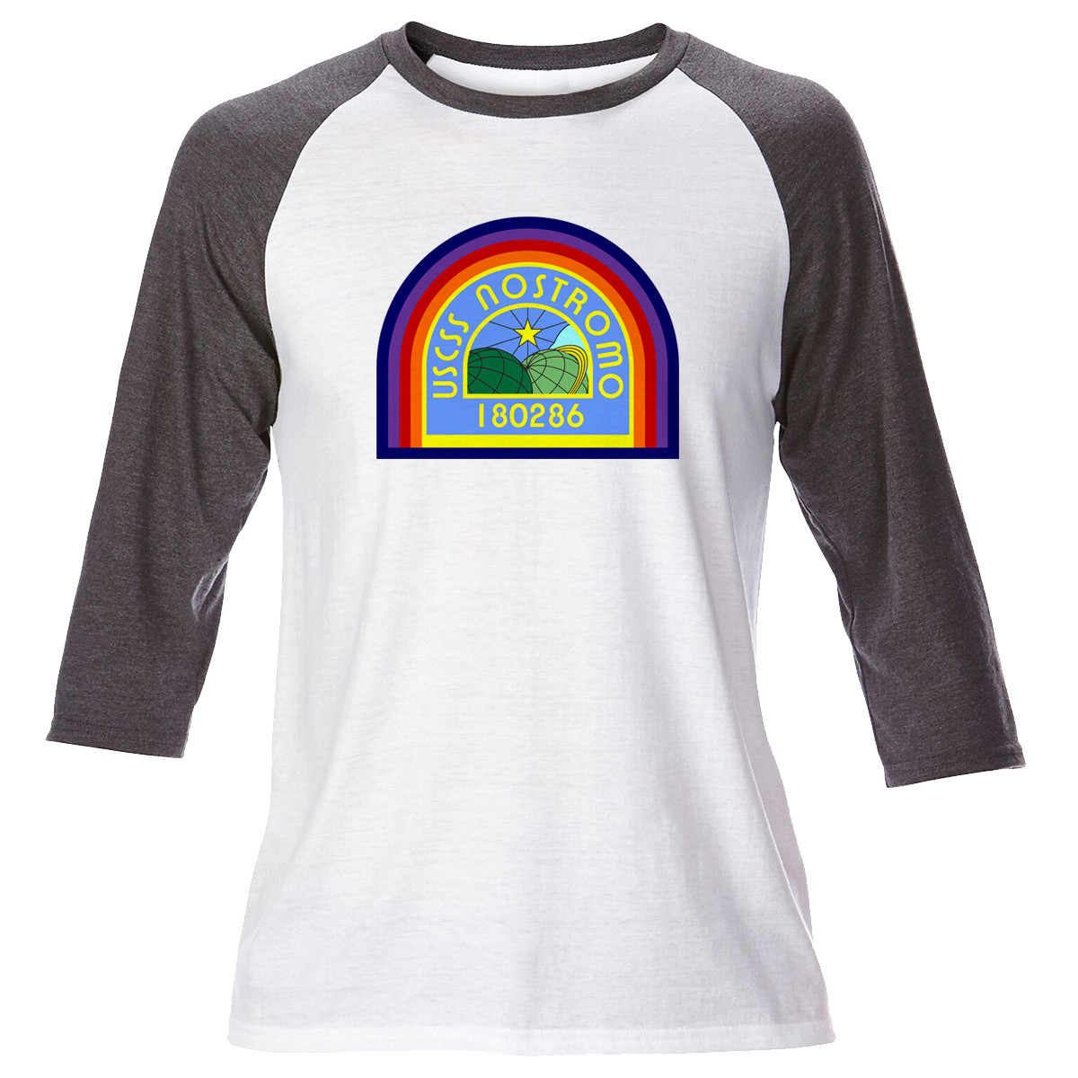 Mens USCSS Nostromo Crew Member Patch Raglan Style T Shirt Alien Xenomorph Movie Mens USCSS Nostromo Crew Member Patch Raglan Style T Shirt Alien Xenomorph Movie