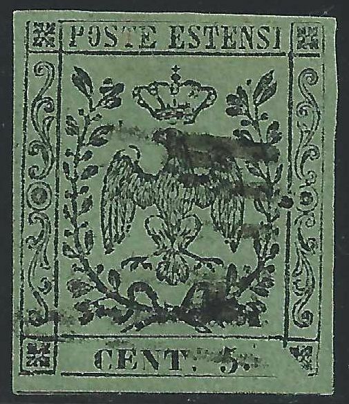 1855 Modena, N°8 5c. Verde Olive Used With Vouchers 1855 Modena, N°8 5c. Verde Olive Used With Vouchers